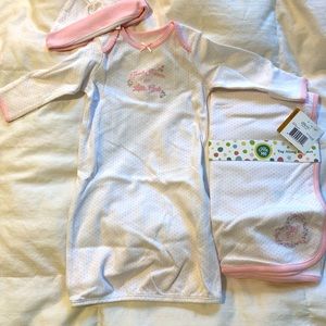 NWT little me baby girl sleep dress, matching hat and receiving blanket